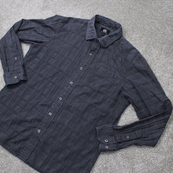 Rock & Republic Roll Tab Shirt Mens Large Gray Textured Cotton L/S Button Up - Picture 3 of 13